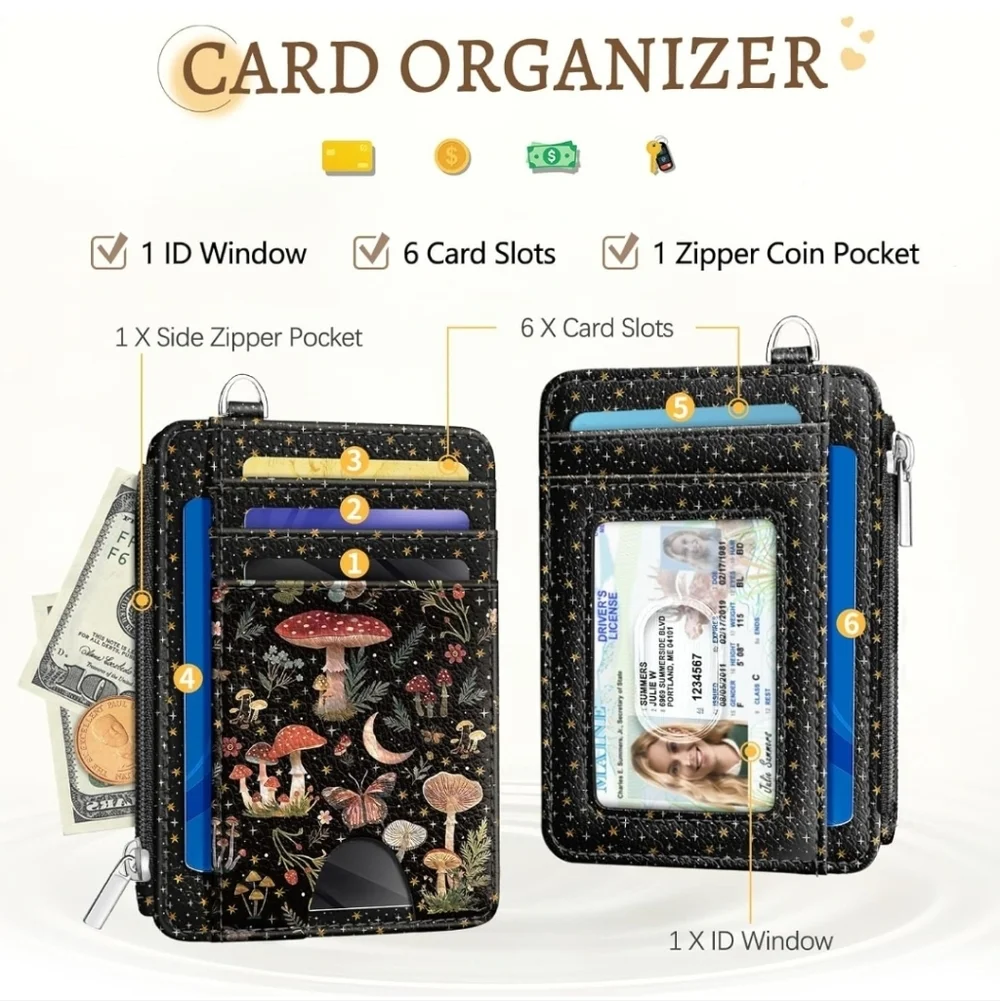 Black and Blue Card Organizer with Mushroom Design
